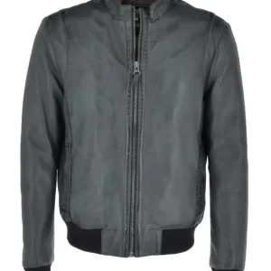 Belmont Men’s Gray Vintage Leather Bomber Jacket