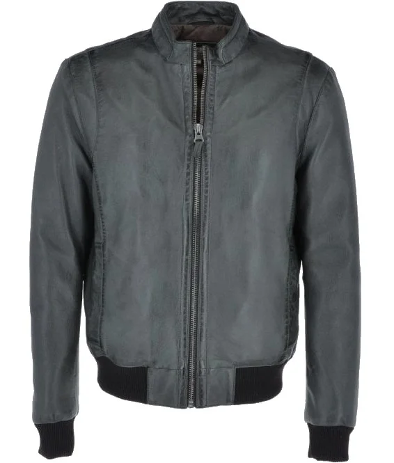 Belmont Men’s Gray Vintage Leather Bomber Jacket