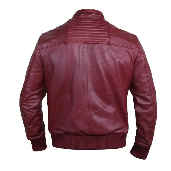 Elkton Men’s Maroon Bomber Leather Jacket