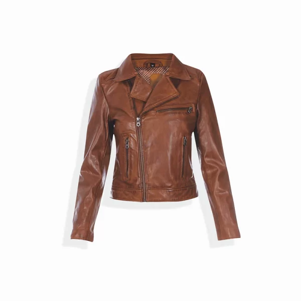 Tristian Women’s Cognac Bomber Leather Jacket