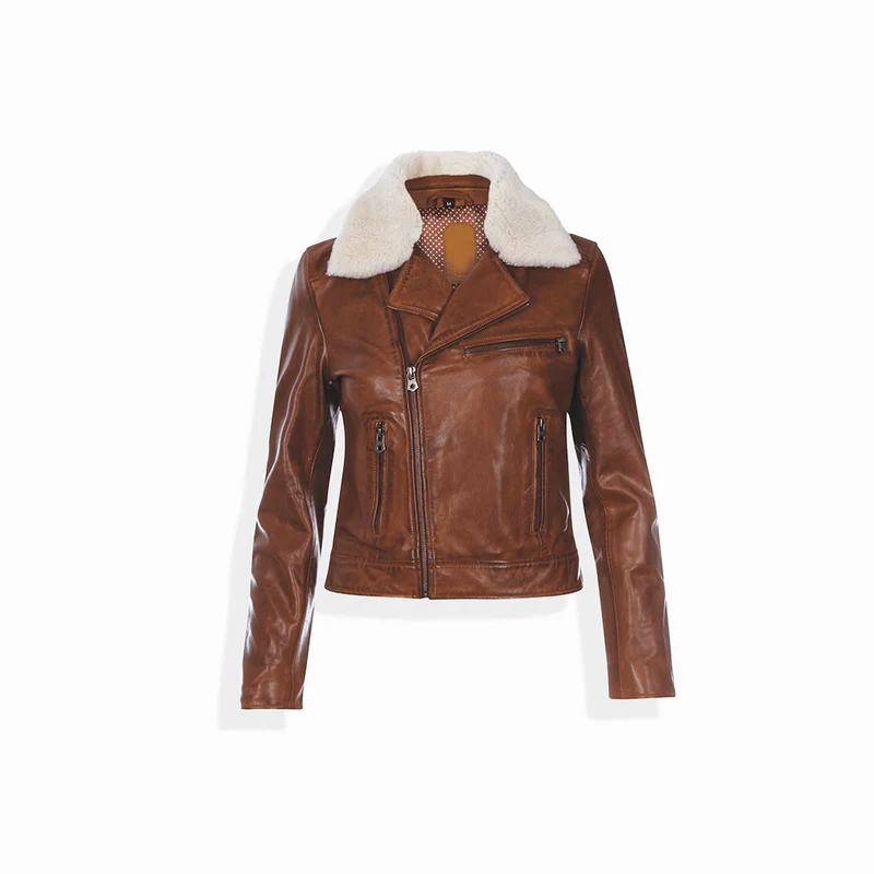 Tristian Women’s Cognac Bomber Leather Jacket