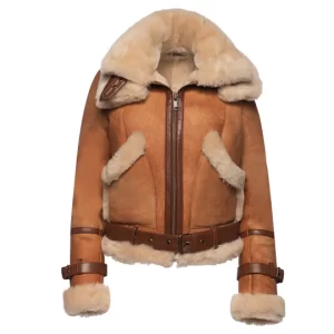 Ursula Ladies Cognac Shearling Bomber Leather Jacket