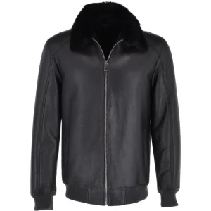 Angus Men's Black Sheepskin Pilot Bomber Jacket